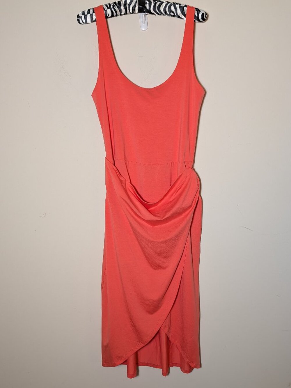 Beyond Yoga Wrap Tie Up Sleeveless Scoop Neck Midi Dress Coral Pink Size L